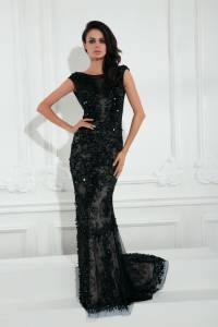 robe longue de cérémonie noire , collection corizzi marseille , dentelle , perles et paillettes , pour lm gérard , 749 €