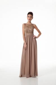 robe longue beige nude , fashion new-york 2016 , haut dentelle , 275 € , plusieurs coloris 