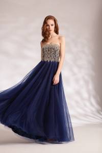 Robe longue bustier de cérémonie de couleur marine à marseille paca