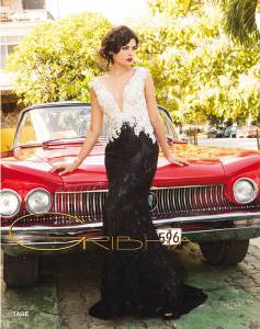 robe de cérémonie longue dentelle et perles noire et blanche : collection gribha pour lm gerard marseille : du s au 5xl : 989 €