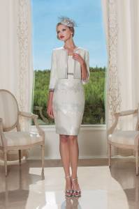 ensemble habille pour cérémonie : robe et veste sonia pena marseille : du 38 au 50 : ivoire et gris argente : 489 €