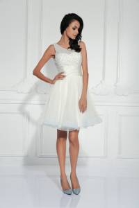 robe courte blanche tulle satin et perle , collection corizzi , 289 € , jaune , rose , aqua ou blanc