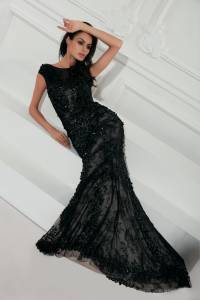 robe longue noire collection corizzi , pour lm gerard marseille , tulle paillettes et broderie