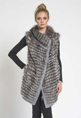 veste longue sans manche fourrure akhesa