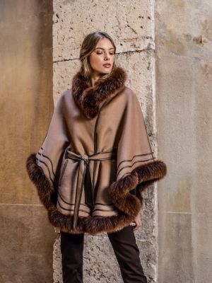 Akhesa poncho cuir et fourrure