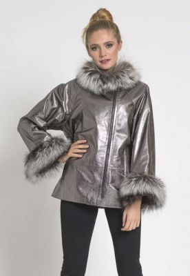 veste argent fourrure