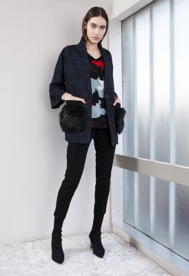 gilet maille long avec poches bleu