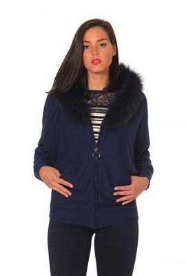 gilet bleu à capuche