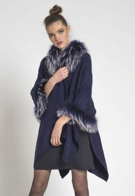 Karen Ritzi poncho bleu marine fourrure