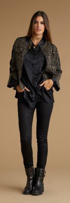lauren vidal chemise noir satin et veste courte