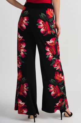 pantalon fluide noir imprimé fleurs rouges
