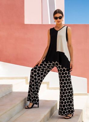 pantalon fluide noir et blanc à pois