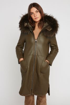 parka cuir col fourrure