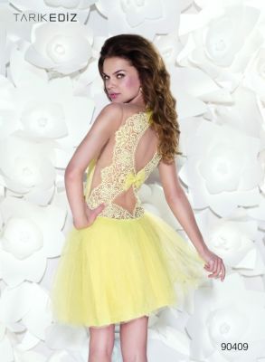 robe bustier de cocktail jaune vue de dos