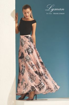robe longue soirée fleurie rose et noire
