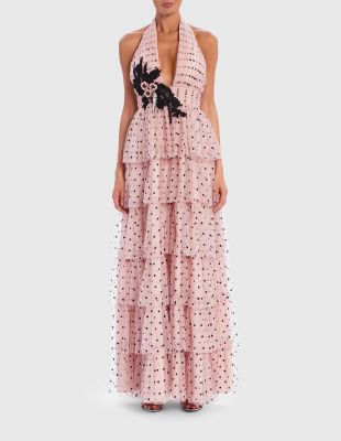 robe soirée imprimé à pois rose