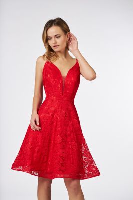 robe courte soirée rouge dentelle marignane