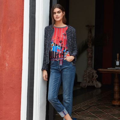 t-shirt femme rouge et bleu