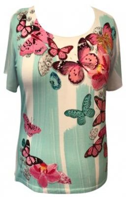 t-shirt femme bleu et rouge