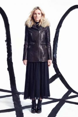 Veste en cuir col fourrure