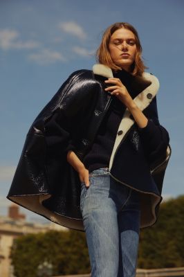 Zapa manteau 3/4 cuir et laine